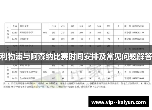 利物浦与阿森纳比赛时间安排及常见问题解答