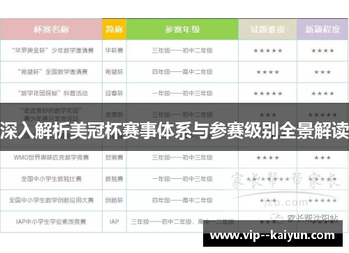 深入解析美冠杯赛事体系与参赛级别全景解读 深入解析美冠杯赛事体系与参赛级别全景解读