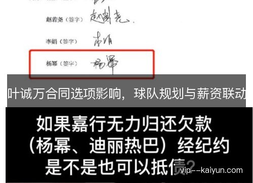 叶诚万合同选项影响，球队规划与薪资联动